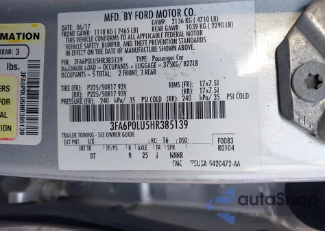 2017 Ford Fusion Hybrid Se from USA, damaged, VIN 3FA6P0LU5HR385139